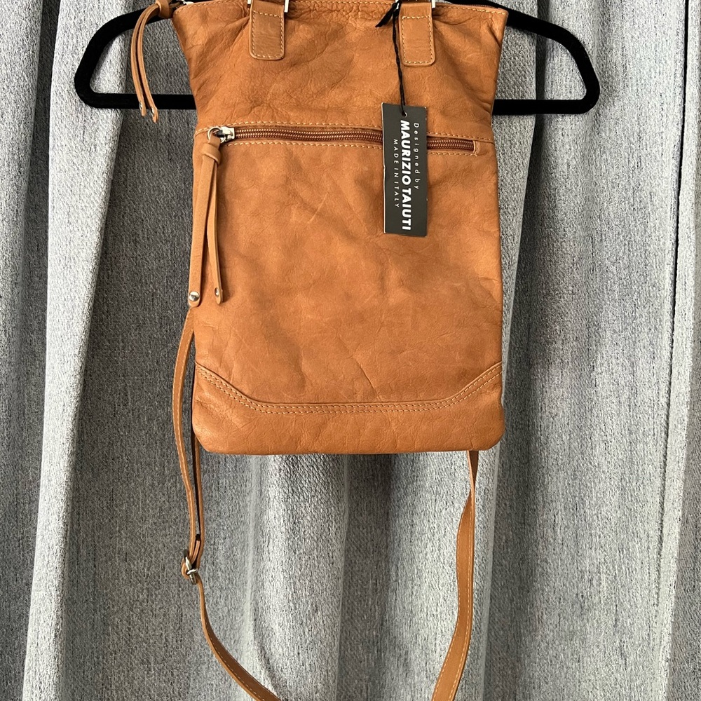 Maurizio Taiuti Tan Crossbody Bag with Adjustable Strap